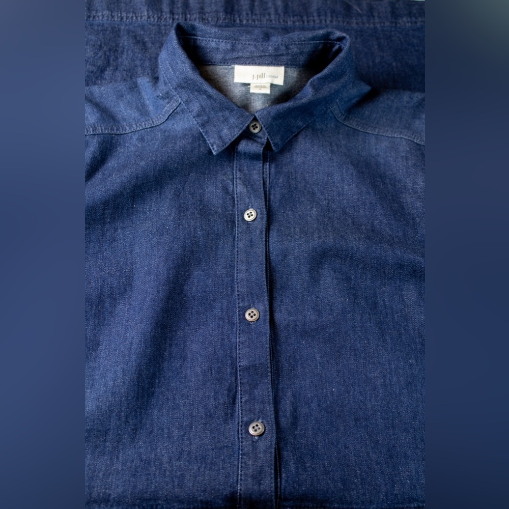 J. Jill Dark Denim Button Front Adjustable Sleeve Shirtdress Womens Dress Size S - Picture 9 of 15